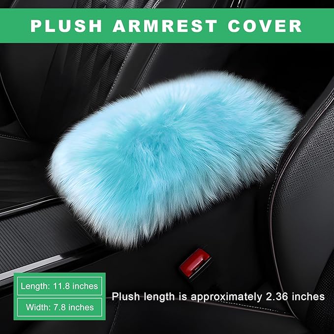 Furry Car Center Console Cover Pad, 11.8"×7.9" Auto Fluffy Plush Center Armrest Protective Cover, Comfortable Fuzzy Armrest Seat Box Protector Cushion for Cars Trucks SUVs (Light Blue)