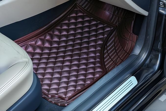 Universal Trim-to-Fit Car Floor Mats for Cars Trucks SUVs Rubber Non-Slip Waterproof All Weather Protection Floor Liner-Burgundy