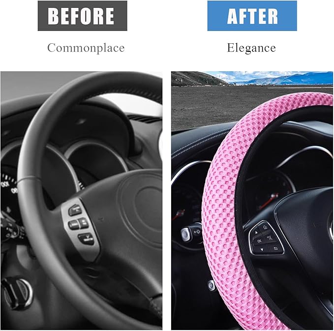 Car Steering Wheel Cover, 15 Inches Automotive Steering Wheel Protector, Elastic Stretch Steering Wheel Cover for Most Vehicles, Universal Interior Decor Car Accessories (Pink)