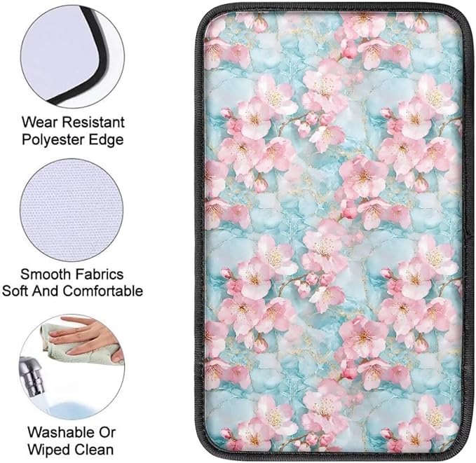 Cherry Blossom Marble Print Auto Center Console Cover Arm Rest Cover for SUV Truck,Soft Car Arm Rest Cover Universal Fit