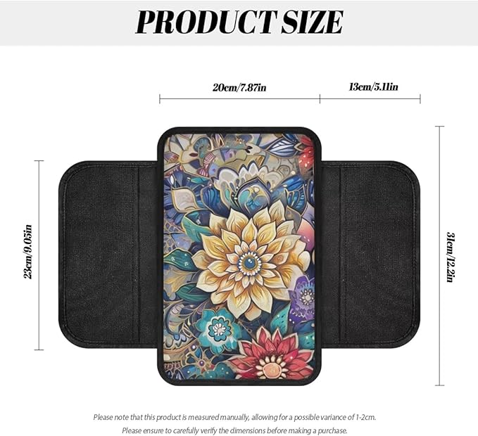BIGCARJOB Car Center Console Cover Blossom Lotus Print Armrest Cover for Car Center Console with Side Storage Portable Middle Console Cover Auto Center Console Organizer Bag