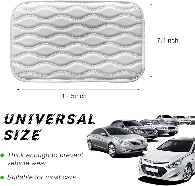 Car Center Console Pad, Waterproof PU Leather Auto Armrest Box Cover, Comfortable Vehicle Arm Rest Protector Cushion Pad for Car SUV, Universal Car Accessories (White)