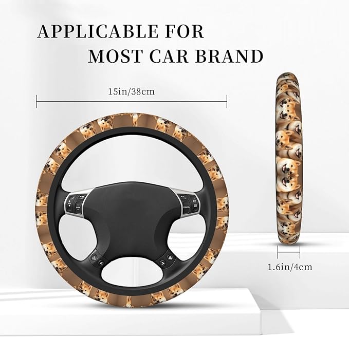Neoprene Steering Wheel Cover Shibas -Pattern Car Steering Wheel Cover Universal Fit for Most Cars
