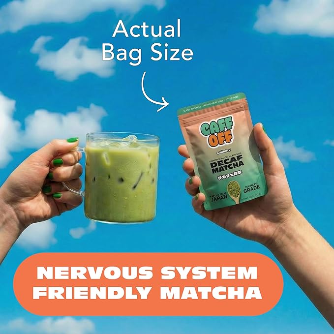 Caff Off Decaf Matcha Green Tea Powder From Japan - 1.06 oz / 30 g - Culinary Grade - Naturally Decaffeinated Using No Chemicals - Tested For Heavy Metals & Pestacides - First Harvest & Shade Grown Caffeine Free Matcha Powder