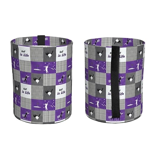 Golf Purple Patchwork Car Trash Can Garbage Cans Foldable,Cute Hanging Car Organizer and Storage Bag Leak Proof, Auto Back Seat Trash Bin Universal for Truck, SUV, Outdoor Travel