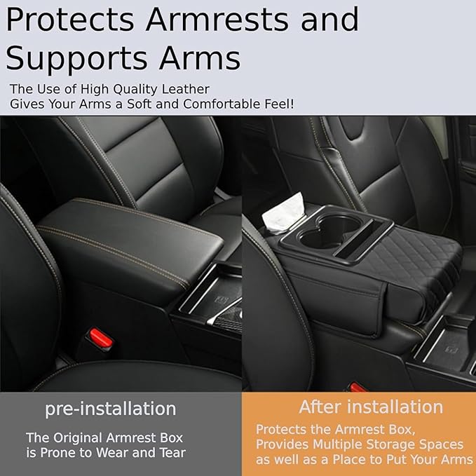 Car Armrest Pad for Nissan Altima 2013-2018, PU Leather 5-in-1 Armrest Storage Box Center Console Cover Armrest Cushion Arm Rest Cushion Pads with Cup Holders and Tissue Box, F/Orange