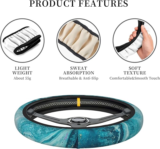Blue Marble Steering Wheel Cover for Women Men Girls, Universal 15 Inch Anti Slip Steering Wheel Protector Car Accessories Interior for Auto Truck SUV