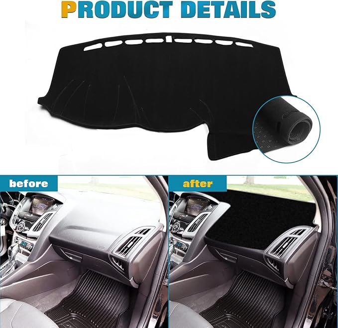 x xotic tech Center Console Dashboard Mat Pre-Cut Non-Slip Sunshield Sun Glare Protector Dash Carpet Pad Black Cover Compatible with Ford Focus 2012-2018