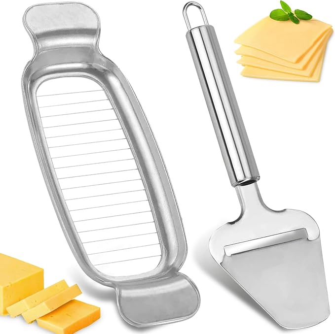 2 Pack Cheese Slicers, AITRAI Stainless Steel Wire Butter Slicer Cutter with Cheese Plane Tool for Soft, Semi-Hard, Hard Cheeses, Butter, Eggs, Fruits丨Dishwasher Safe