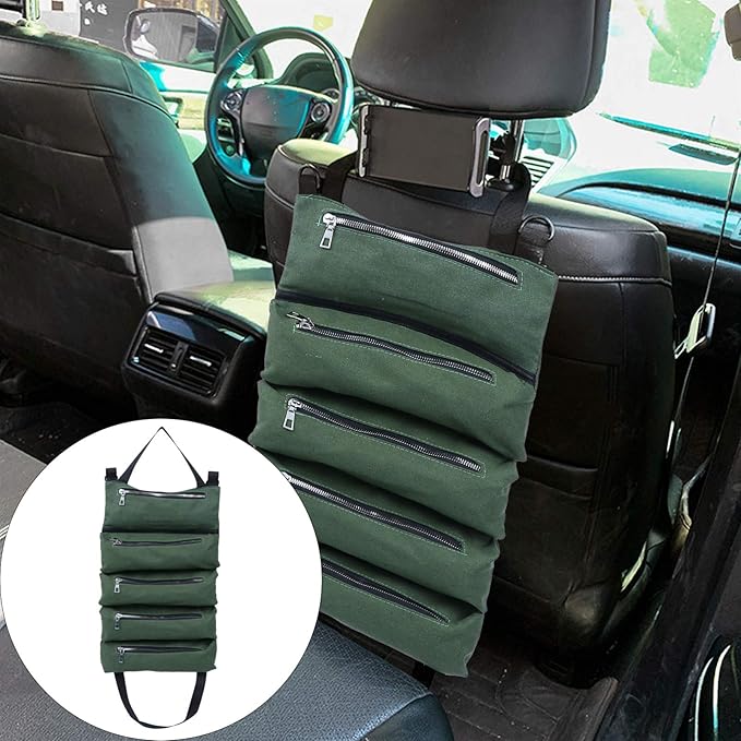FAVOMOTO 1pc Canvas Car Seat Back Storage Bag Multi-pocket Organizer for Vehicle Accessories for Phones Wallets Sunglasses Toys Drinks Car Seat Tidy Gadget