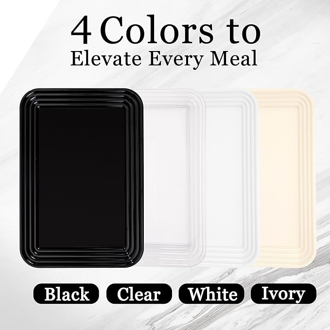 SUT 6-Pack Black Serving Trays for Entertaining-16 x 11" Serving Platters for Snacks, Fruit, Cookies Reusable Plastic Trays for Party