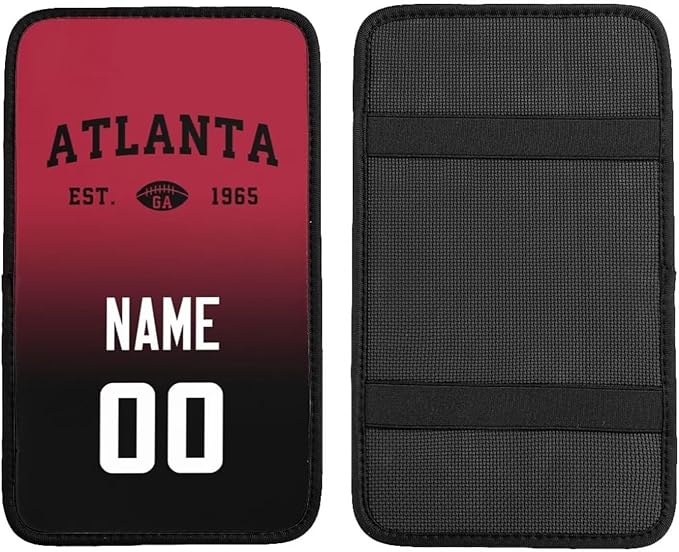 Custom Car Armrest Cover,Add Personalized Name and Number As Gifts for Loyal Football Fans,Auto Center Console Pad Car handrail Box Cushion,Fit for Most Car