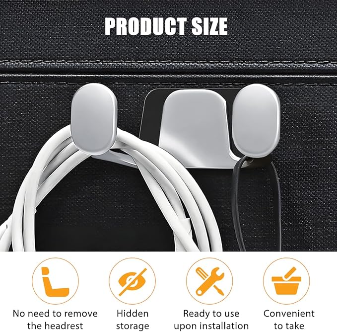 Car Mini Hook, Multifunctional Vehicle Backseat Storage Hanging Double Hook, Self-Adhesive Auto Dashboard Organizer for Earphones Charging Cable, Universal for SUV RV Truck (Silver)
