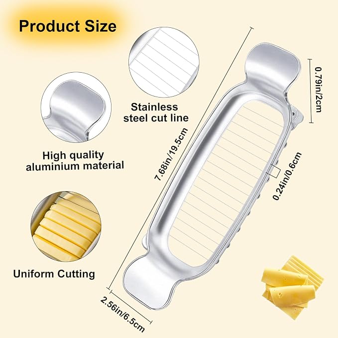 Butter Slicer Cutter & Cheese Cutter–Multi-Use Kitchen Tool for Evenly Slicing Butter Blocks, Cheeses, Eggs & Soft Fruits–Non-Stick，Compact & Portable for Home, BBQ, Camping（1 PACK)