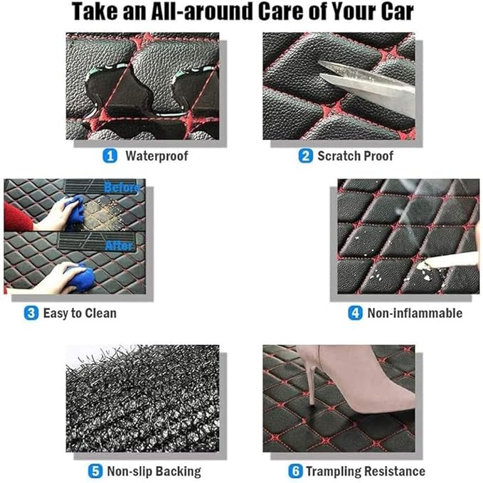 Custom Making Car Floor Mats for 98% Sedan SUV Sports Car Full Coverage Cute Pads Protection Non-Slip Leather Floor Liners (Black+Purple Side)