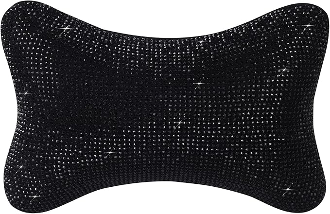 2Pcs Neck Rest for Car Neck Pillow for Driver, Auto Seat Headrest Cushion Driving Relax Necksupport Black Diamonds Bling Car Accessories for Women Men High Grade