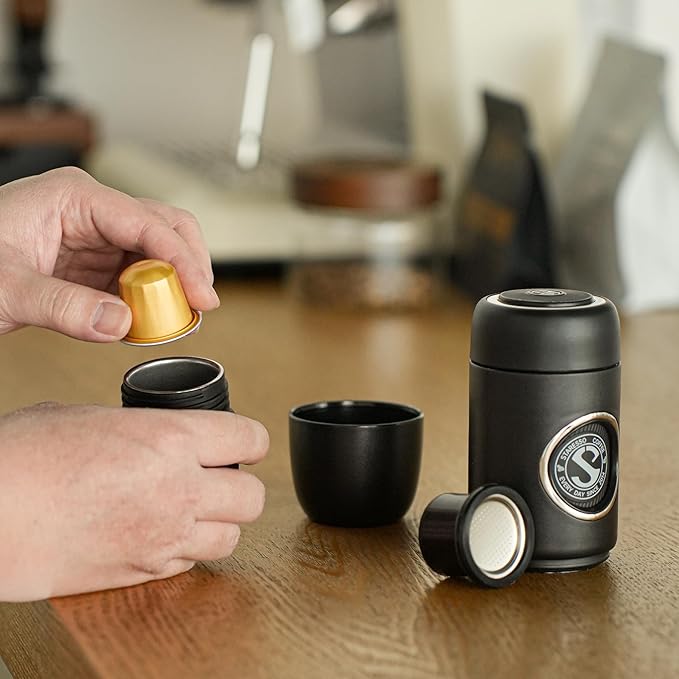 STARESSO TRAVEL NS Portable Espresso Maker, Ultra-Light Manual Coffee Machine, Compatible with Nespresso Original Pods, Perfect for Travel Camping Hiking
