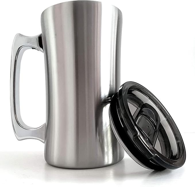 Insulated Cup, Stainless Steel Coffee Mug, 20 oz Coffee Mug, (560 ml), Double Wall Beer Stein, Tumbler with Handle, Insulated Beer Mug with Lid