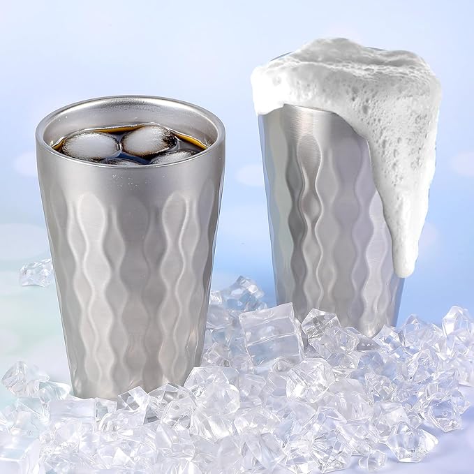 JIEYAO 4 Pack Stainless Steel Cups, 16oz Double Wall Insulated Tumblers Unbreakable Stackable Metal Cups Heat Resistant Drinking Glasses for Travel Camping Home Outdoor