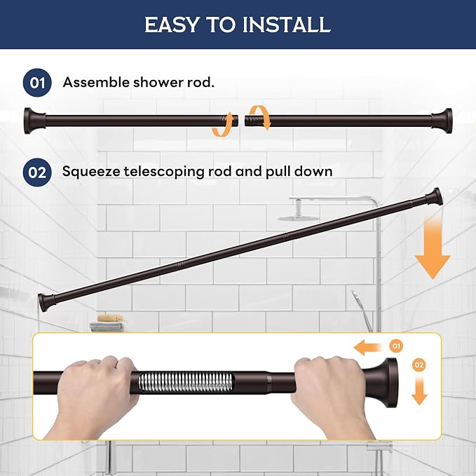 Adjustable Shower Curtain Rod 31-80 Inch, Never Rust Stainless Steel Brown Tension Rod, 1" Heavy Duty No-Drill for Bathroom, Kitchen & Closet