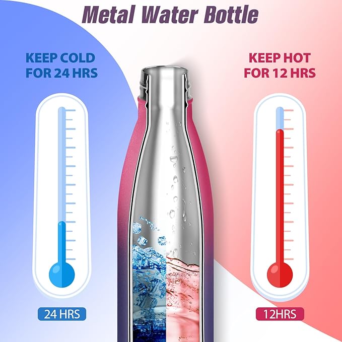 Sfee Insulated Water Bottle, 17 oz Stainless Steel Water Bottles, Double Wall Vacuum Reusable Water Bottles Leak Proof BPA-FREE Sports Bottle Cup Keep Hot&Cold for Running Gym Workout Cycling Kids