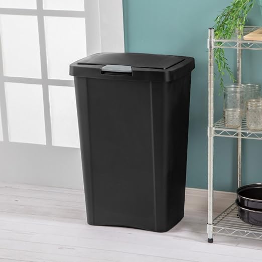 Sterilite 4 Pack Kitchen Trash Can - 13 Gallon TouchTop Wastebasket with Titanium Latch, Black