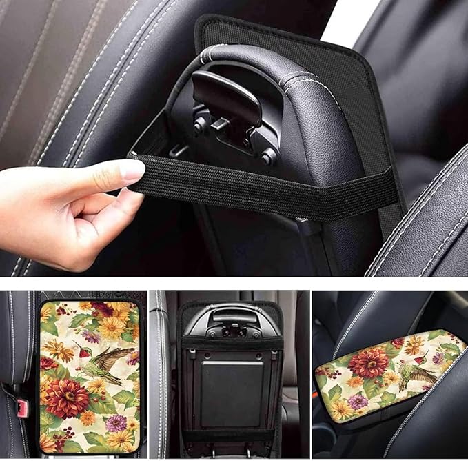 Hummingbird Daisy Print Auto Center Console Cover Arm Rest Cover for SUV Truck,Soft Car Arm Rest Cover Universal Fit