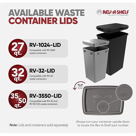Rev-A-Shelf 2-Pack 35 Quart Polymer Replacement Trash Bin, Recycle Waste Garbage Container for Kitchen Cabinet Pullouts, Silver, RV-35-17-2 - Large Plastic Bins for Home and Office