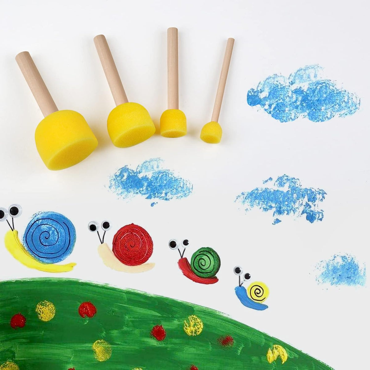 30 Pcs Round Sponges Brush Set, Round Sponge Brushes for Painting, Paint Sponges for Acrylic, Painting Tools for Kids Arts and Crafts (4 Sizes)