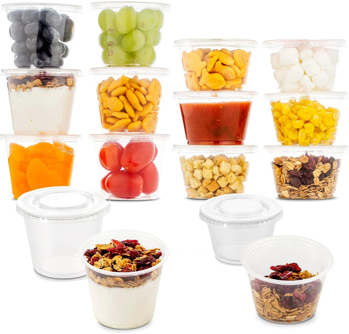 DuraHome Food Storage Containers with Lids 8oz, 16oz, 32oz Freezer Deli Cups Combo Pack, 70 Sets BPA-Free Leakproof Round Clear Takeout Container Meal Prep Microwavable (70 Sets - Mixed sizes)