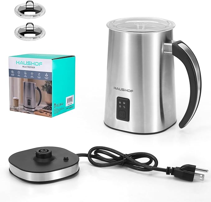 HAUSHOF Milk Frother, 4-in-1 Electric Milk Frother and Steamer, Large Capacity, Hot Chocolate Maker, Automatic Warm and Cold Foam Maker for Coffee, Latte, Macchiato, Cappuccino