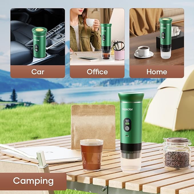 kejector Portable Coffee Maker Espresso Machine for Travel Nano Car Coffee Maker Compatible with Ground Coffee & Capsule for RV, Hiking Camping Office, Travel Espresso Maker Electric Green