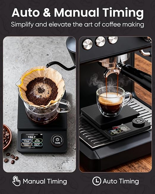 INSMART Coffee Scale with Timer, Bluetooth Espresso Scale with App Sync 5kg/0.1g High Precision, Large Color Display Digital Kitchen Scale, 5 Units & 3 Brew Modes for Pour-Ove, Espresso, Kitchen