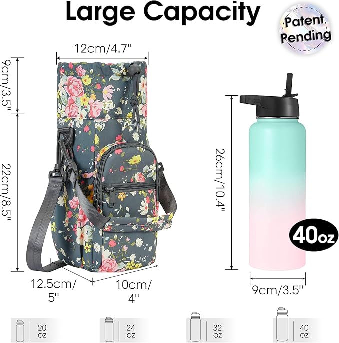 sportsnew Water Bottle Holder with Strap 32oz 40oz Insulated Water Bottle Carrier Sling Bag with Phone Pocket Crossbody