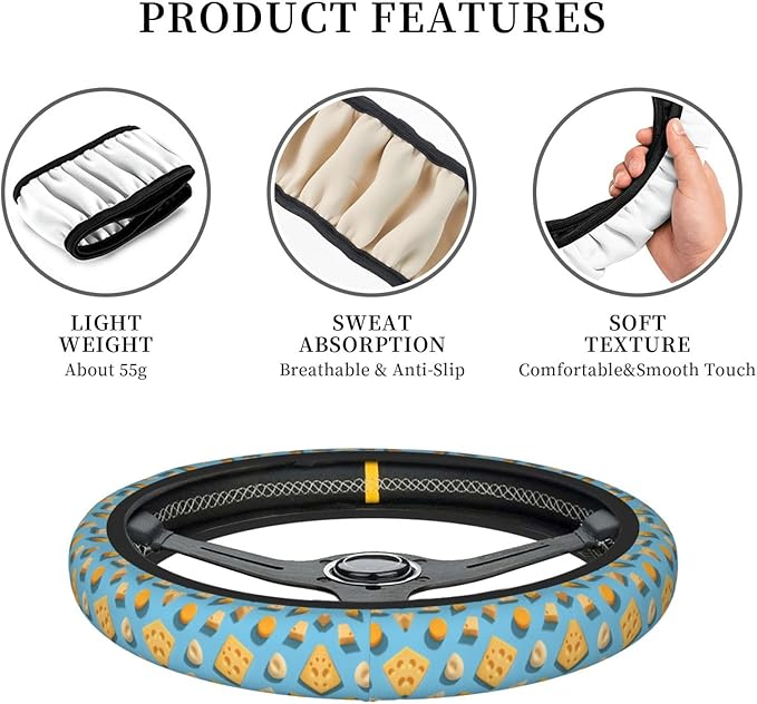 Neoprene Steering Wheel Cover Cheese Pattern Car Steering Wheel Cover Universal Fit for Most Cars