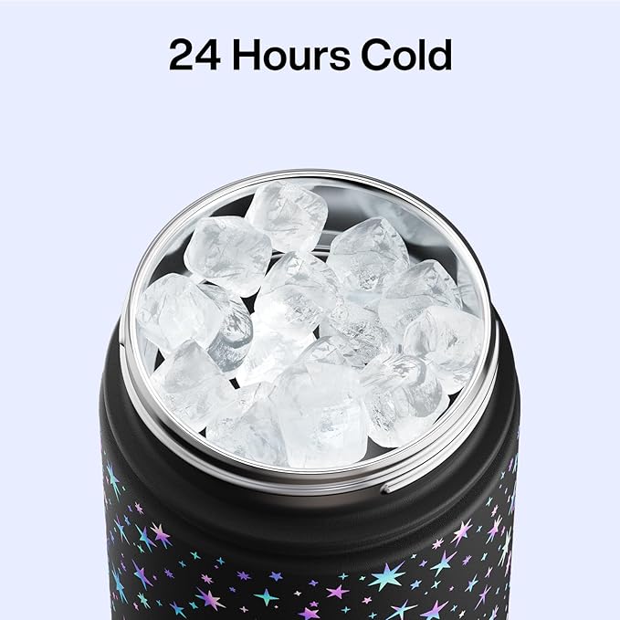 ENCOOL Insulated Water Bottle with Straw Stainless Steel Water Bottle, Glow in the Dark, Leak-Proof, BPA-Free, Keeps Cold for 24 Hours for Sports, Travel, School (26 oz, Neon Starlight)