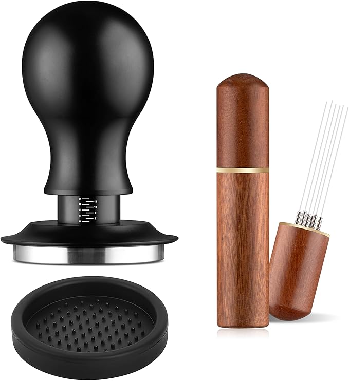 Espresso Distribution Tool Accessories - 51mm Spring Loaded Coffee Calibrated Tamper Kit with Needles, WDT Stainless Steel Espresso Stirrer Dosing Funnel Set for Barista Coffee Machines