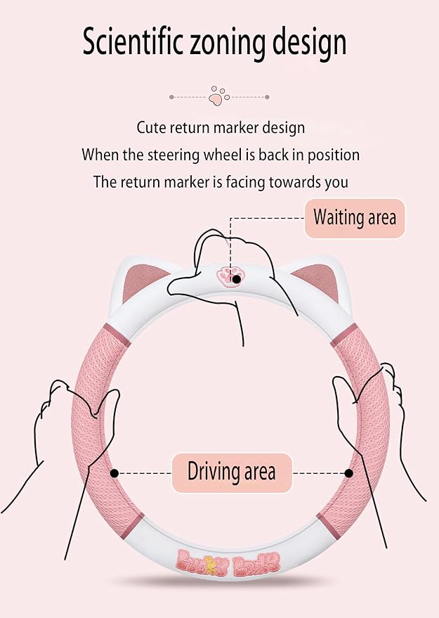 Women's Cartoon Steering Wheel Cover Comfortable, Breathable, Non-Slip All-Season Car Accessory Universal 15-inch Fit Suitable for Sedans, Pickup Trucks, and SUVs(pinkD)