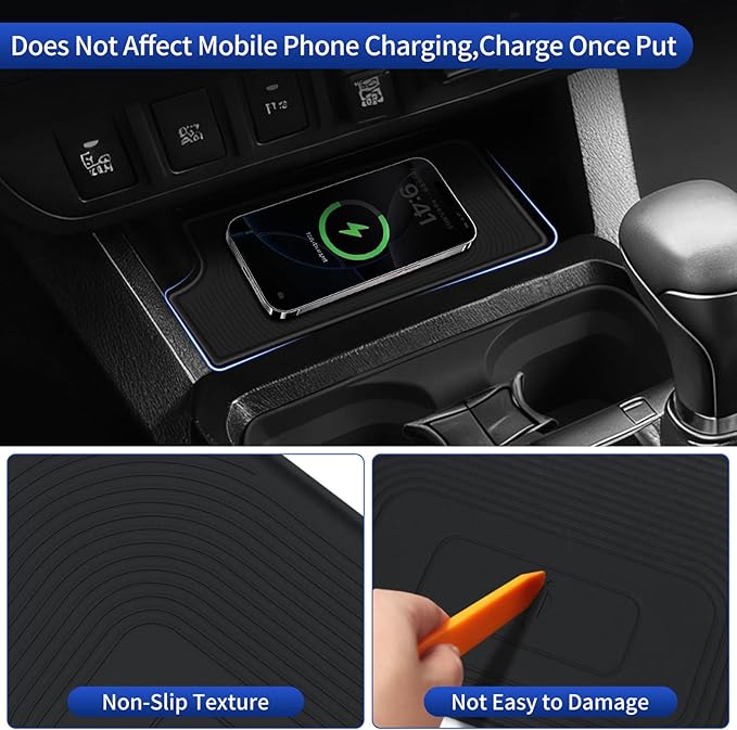 Car Wireless Charger Silica Gel Pad Suitable for 2016-2023 Toyota Tacoma Mobile Phone Charging Non-Slip Mat Interior Modification Accessories (Wireless Charger Pad -Not a Charging Device)