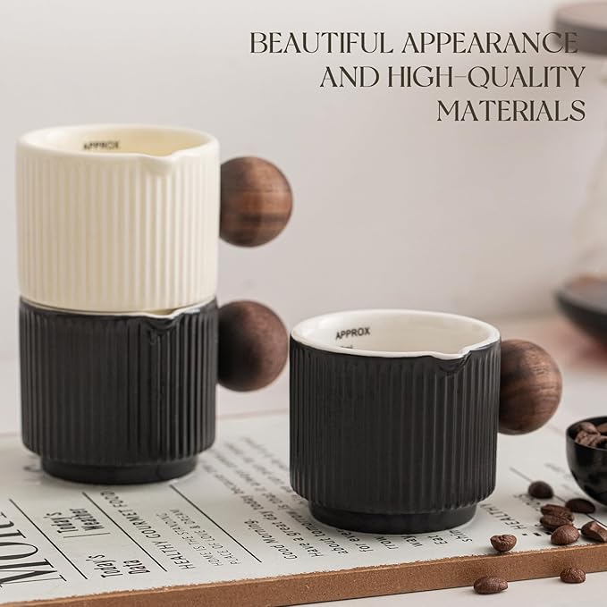 KEMORELA Demitasse Cups, Espresso Cups Set of 2, 3oz Double Spouts, Ceramic Espresso Cups, 90ml with Ounce & Milliliter Markings, Durable Heat-Resistant, Espresso Accessories for Coffee Lovers