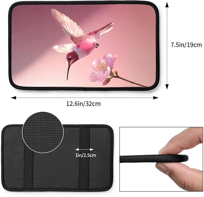 Universal Car Center Console Cushion Pad, Pink Hummingbird Soft Waterproof Car Center Console Cover Auto Armrest Seat Box Cover Protector for Most Vehicle SUV Truck Car