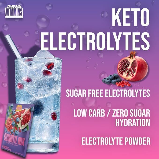 Dr. Price’s Electrolytes Hydration Powder Packets – Blueberry Pomegranate, 30 Packs | Sugar Free Electrolyte Drink Mix, 72+ Trace Minerals, Manganese | Keto, Vegan, Doctor-Formulated, Made in USA