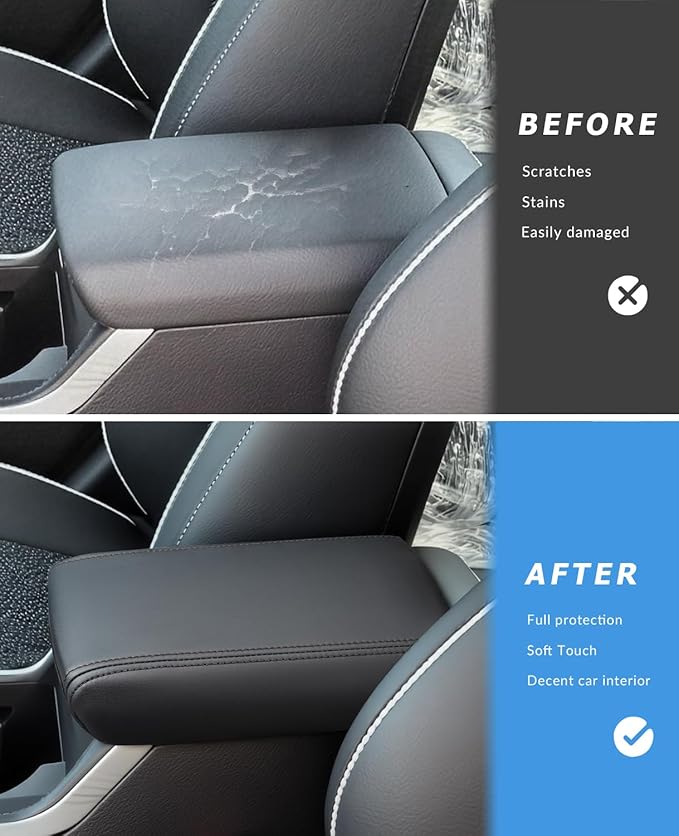 INTGET Center Console Cover for Kia K4 Accessories 2025 2026 LX/LXS/EX/GT-Line/GT-Line Turbo Car Interior Leather Armrest Arm Rest Lid Cushion Pad Protector (Black Stitches, for 2025+ K4)