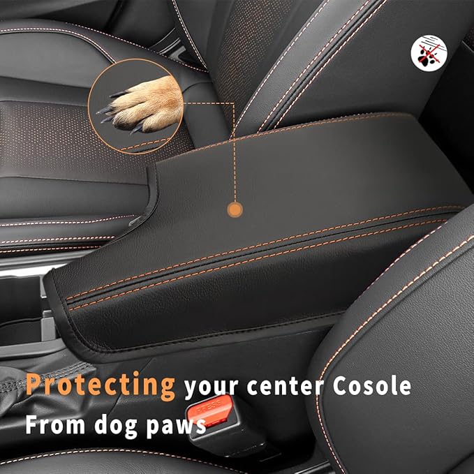 INTGET Car Center Console Armrest Cover for Subaru Crosstrek Accessories 2018 2019 2020 2021 2022 2023 Impreza 2017-2023 Leather Arm Rest Box Lid Middle Console Cover Seat Protector(Orange Stitches)