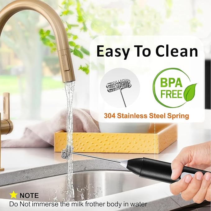 Rechargeable Milk Frother, Handheld Drink Mixer Electric Foam Maker for Coffee with Stainless Steel Whisk ＆ 3 Speeds, USB-C Coffee Frother Wand for Cappuccino, Latte, Matcha, Protein Powder (Black)