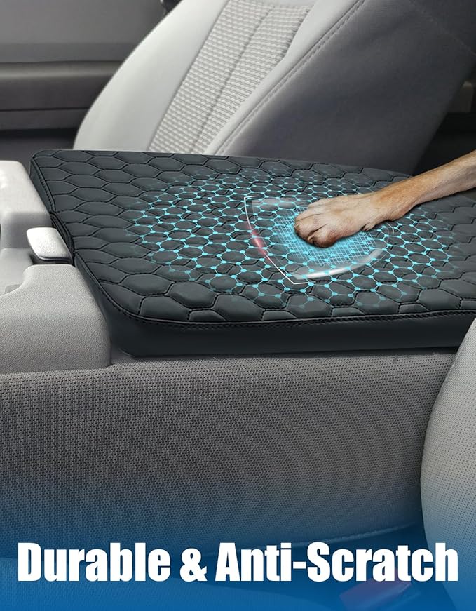Center Console Cover Nappa Leather Armrest Cover Compatible with 2011-2014 Ford F150, 2011-2016 F250 F350 F450, Middle Console Cover Center Console Cushion(Jump Seat Only)