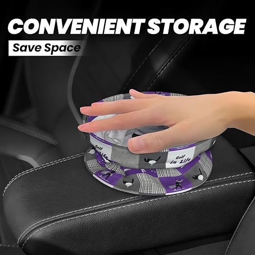 Golf Purple Patchwork Car Trash Can Garbage Cans Foldable,Cute Hanging Car Organizer and Storage Bag Leak Proof, Auto Back Seat Trash Bin Universal for Truck, SUV, Outdoor Travel