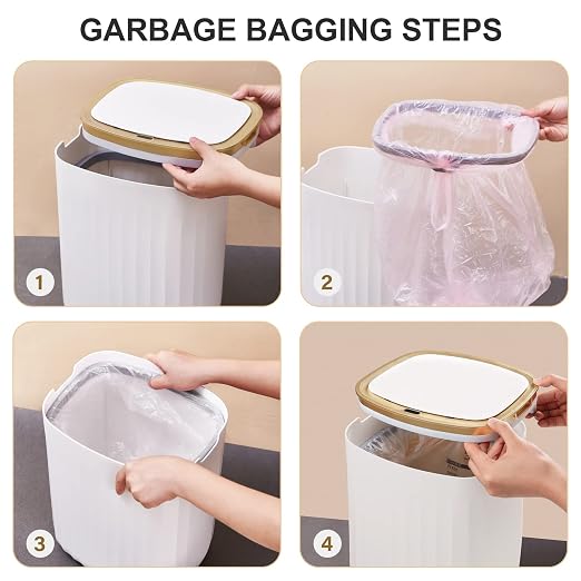 ELPHECO 3.5 Gallon Waterproof Motion Sensor Bedroom Trash Can with Lid Bathroom Decor, Bathroom Accessories Automatic Garbage Bin for Living Room Office, Golden