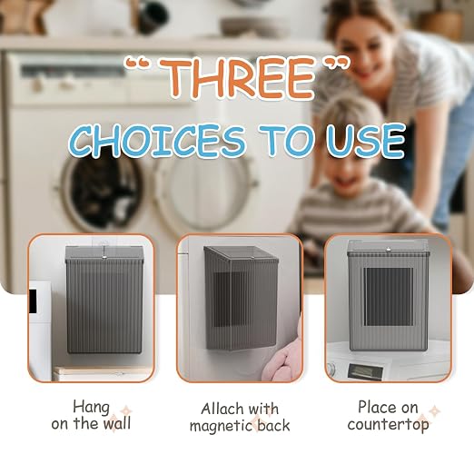 Sealegend Magnetic Slim Trash Can Wastebasket with Lid, Lint Bin, Storage Bins Perfect for Kitchen, Fridge, Cabinet, Bathroom, Laundry Room Organization, Black