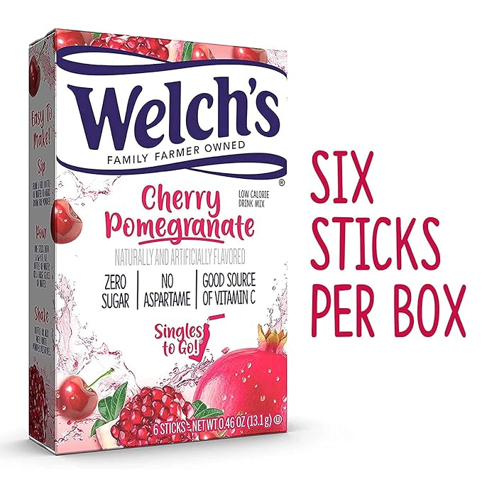 Welch's Singles To Go Drink Mix Cherry Pomegranate, 6 Boxes with 6 Packets Each- 36 Total Servings